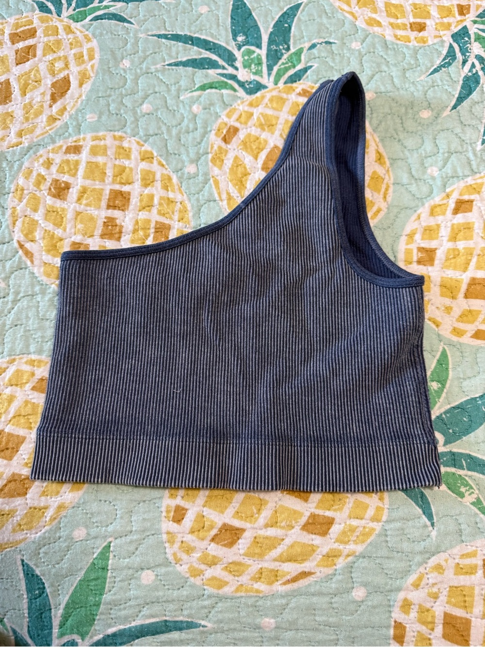 Gilly Hicks Navy Ribbed One-Shoulder Crop Top